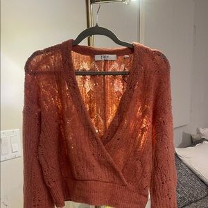 Joie rose brick burnt terracota Crossed Wrap Sweater Mohair blend
